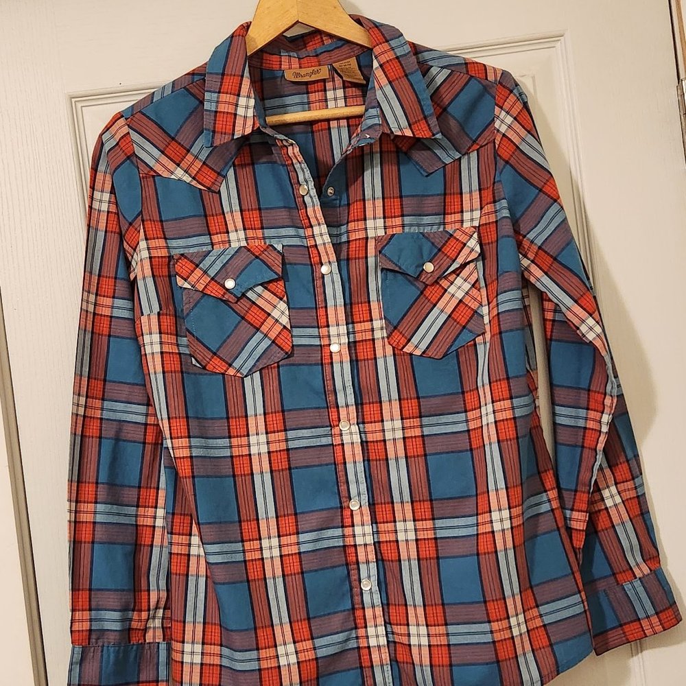 Wrangler Teal Plaid Women's Long Sleeve Western Shirt